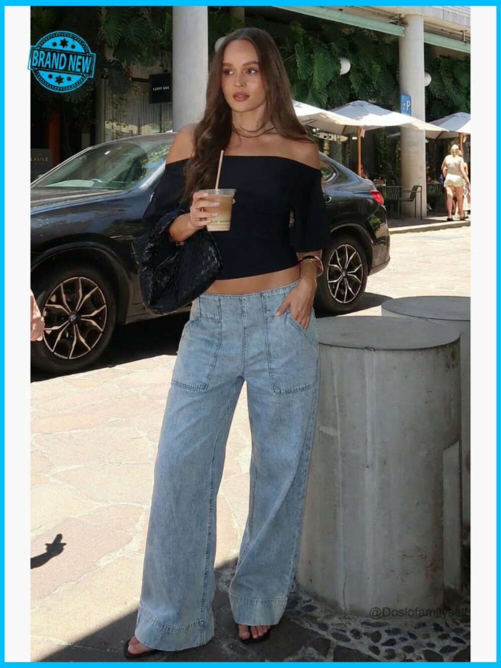 Wide Leg Jeans Soft Baggy Low Rise Elastic Waist Pull On Denim Pants Y2K - Picture 7 of 7